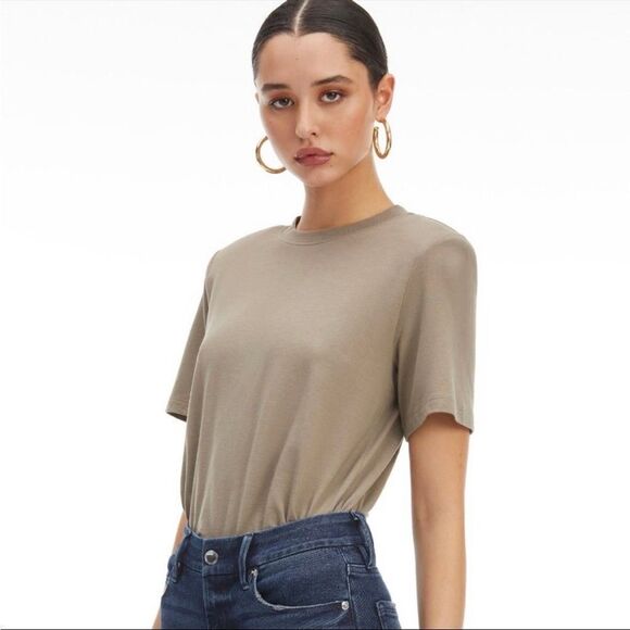 Good American Strong Shoulder Tee Cotton Modal Brindle Size 6 - Picture 1 of 8